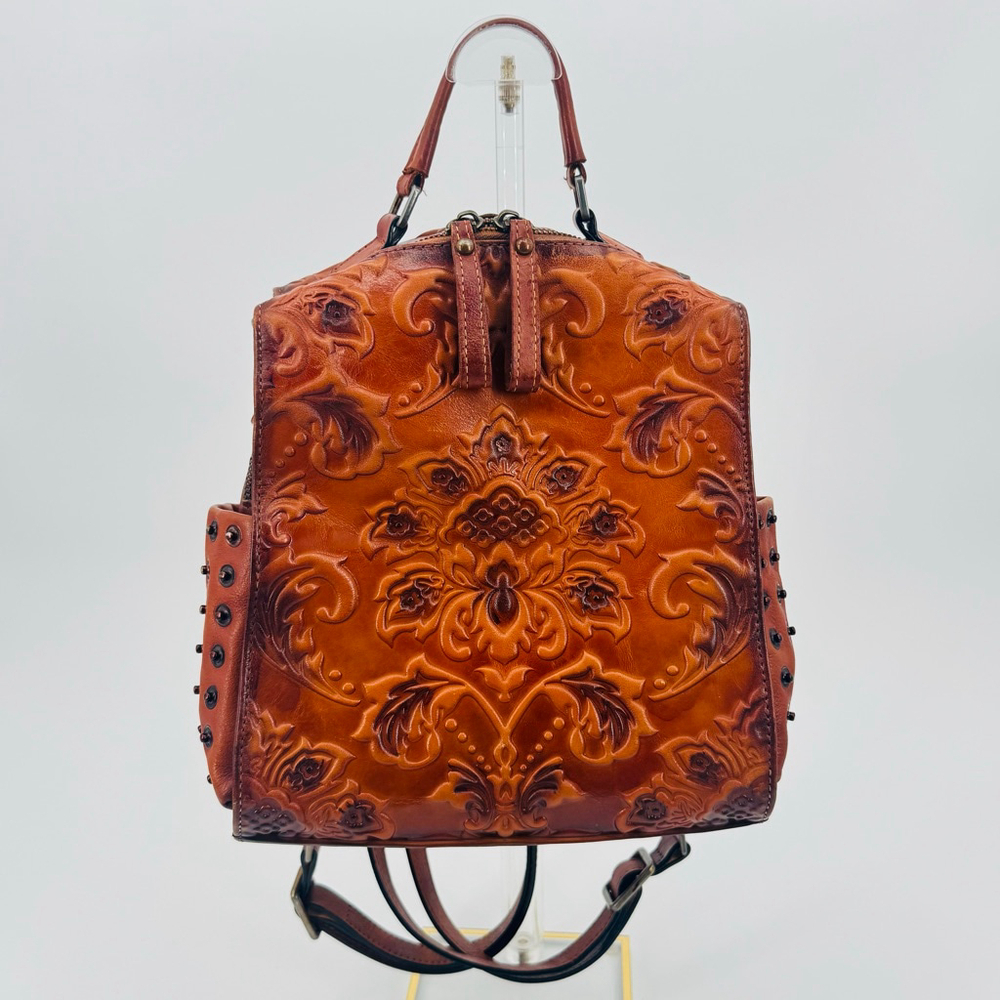 Brown Tooled Embossed Leather 3 in 1 Backpack Crossbody Shoulder Bag